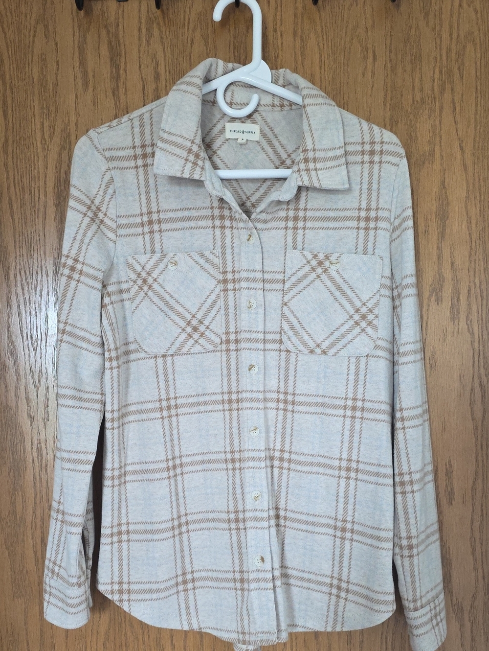 Thread & Supply Cream and Brown Plaid Utility Shacket